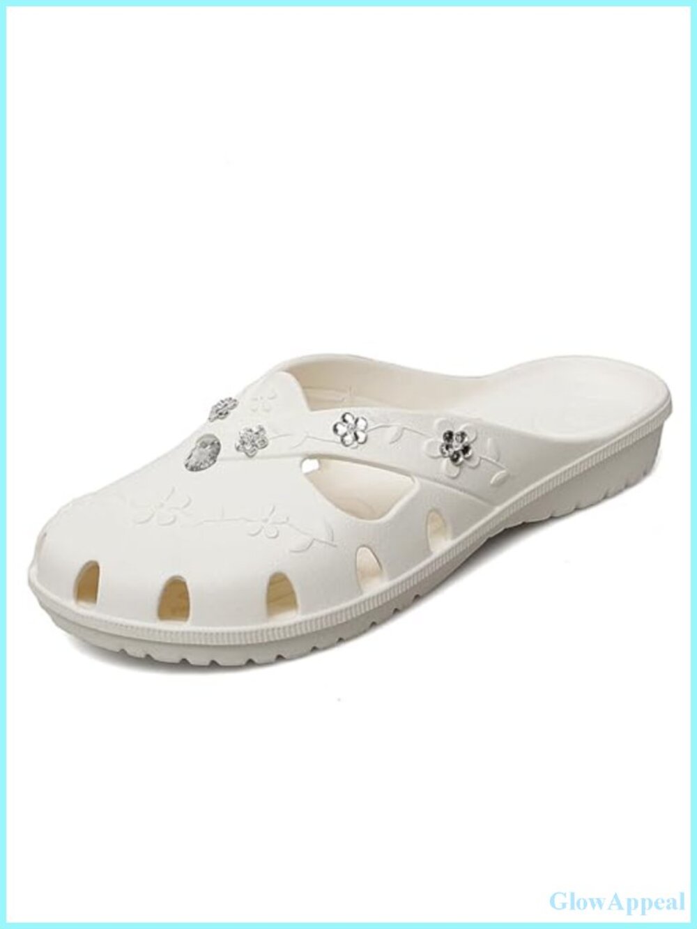 EVA Closed Toe Slip On Flat Sandals Floral Cutout Mules Shower